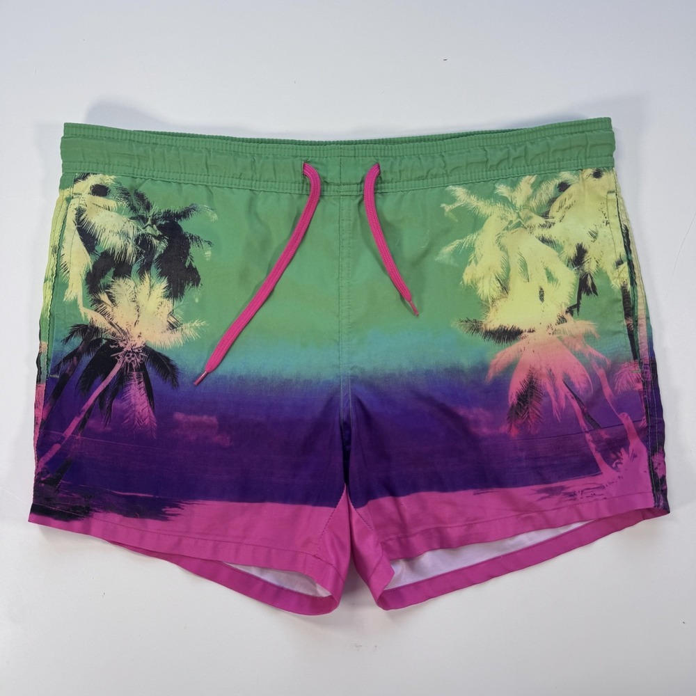 TOPMAN 4.5" Swim Shorts Mesh Liner Mens Small/Medium Pockets BeachSunset Graphic